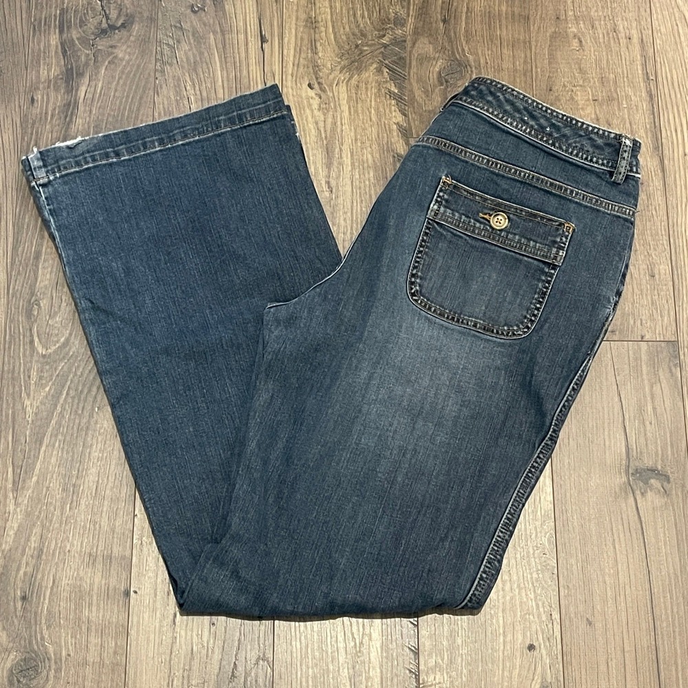 Banana Republic Womens Size 14 Dark Wash Flare Jeans Stretch Denim Blue 340188